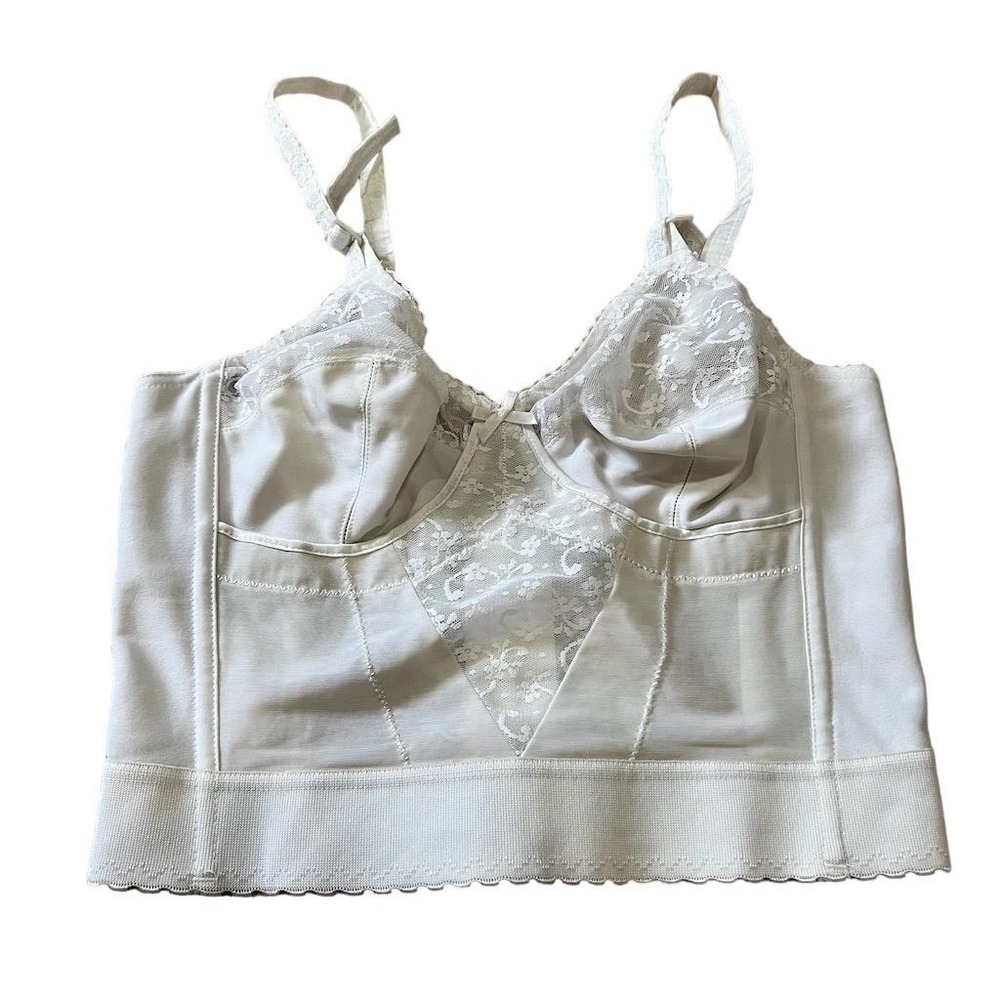 Vintage Carnival White Corset Bustier Bra 38B Longline Lace Detailing